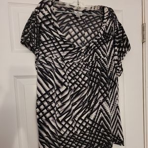 WORTHINGTON Woman Stretch Cap Sleeves, Round Neck, Shirt Black/White Size 2X XXL